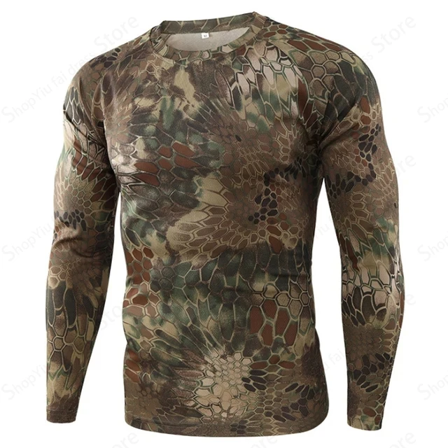 Outdoor Hunting Prints - تيشيرت رجالي بأكمام طويلة بنقشة التمويه،